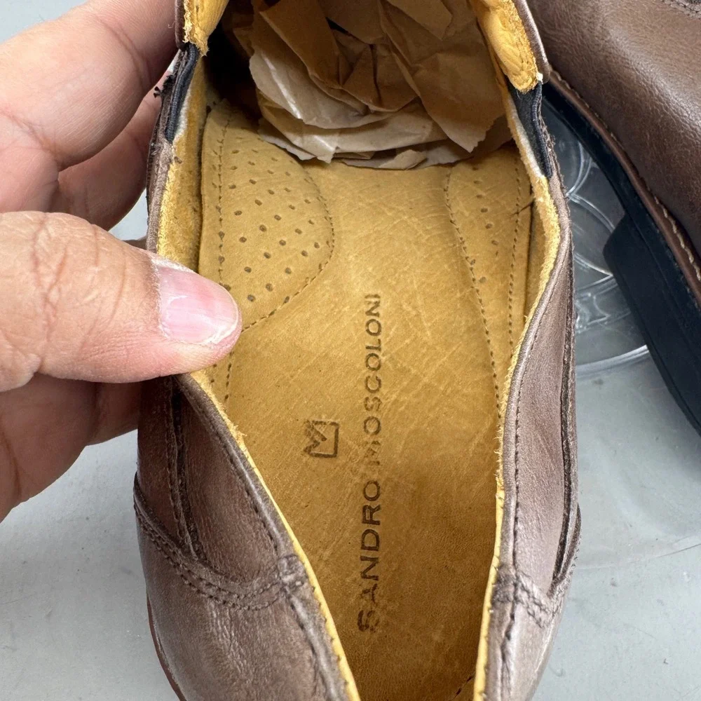 Sandro Moscoloni Mens Leather Slip On Loafers Square Toe Dress Shoes Brown 13D